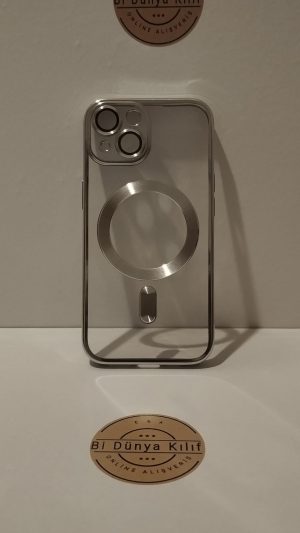 IPHONE 15 SİLVER MAGSAFELİ LENS KORUYUCULU TELEFON KILIFI