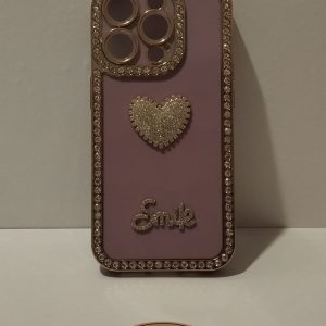 IPHONE 15 PRO LİLA KALP DESENLİ TELEFON KILIFI