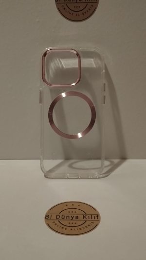 IPHONE 15 PRO ŞEFFAF PEMBE ÇERÇEVELİ TELEFON KILIFI
