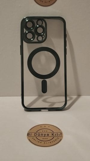 IPHONE 15 PROMAX ŞEFFAF YEŞİL MAGSAFELİ LENS KORUYUCULU TELEFON KILIFI