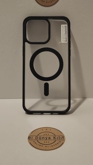IPHONE 15 PROMAX SİYAH ÇERÇEVELİ MAGSAFELİ TELEFON KILIFI