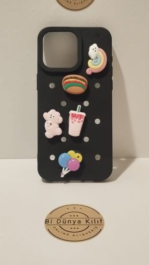 IPHONE 15 PROMAX SİYAH KARMA İKONLU TELEFON KILIFI